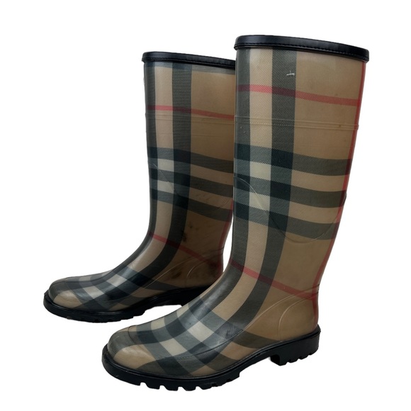 BURBERRY Rubber Rain Boots Plaid Check Pattern Women's Size 37 / 7 - Picture 3 of 12